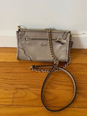 Coach Metallic Taupe Pebbled Leather Chain Crossbody